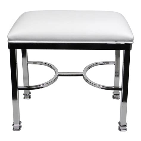 vanity stool chanel chrome white round|Chic Vanity Bench .